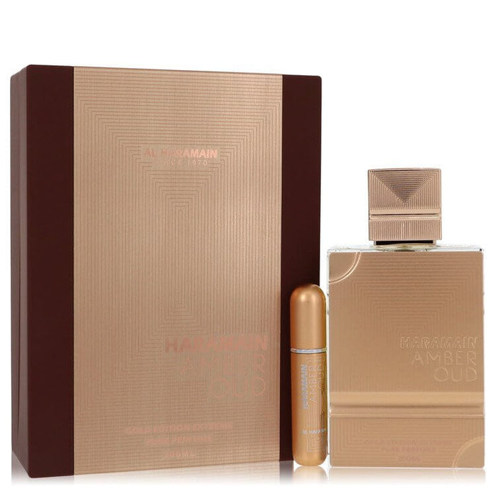 Al Haramain Amber Oud Gold Edition Extreme by Al Haramain Gift Set 6.7 oz 6.7 Pure Perfume Spray + 0.34 oz Refillable Spray for Women - FirstFragrance.com